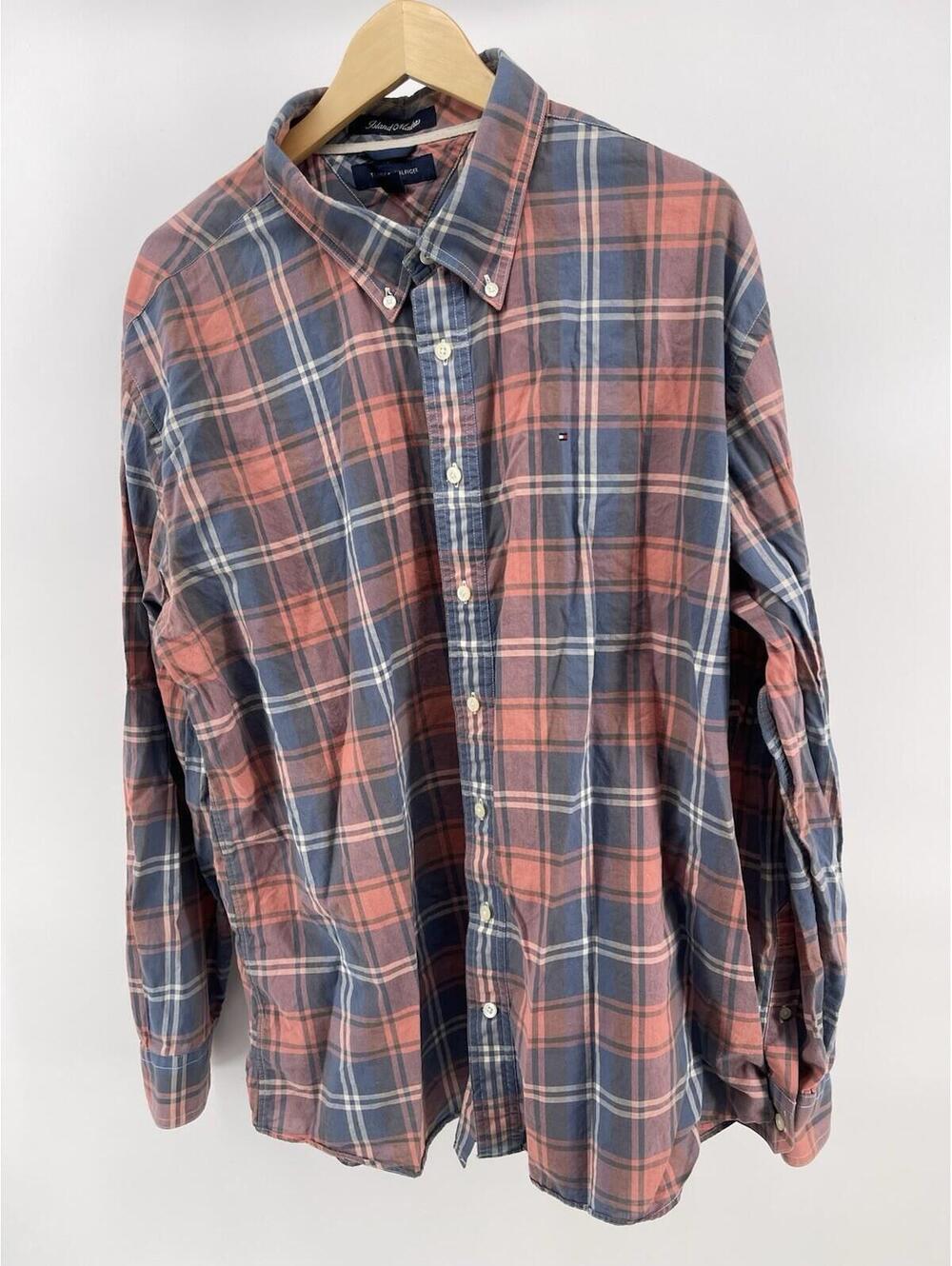 TOMMY HILFIGER Island Madras Plaid Button Down Long Sleeve Shirt Roll Sleeve XXL